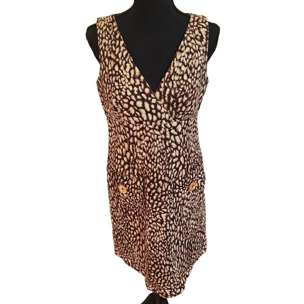 Michael Kors Women Empire Style Sleeveless Dress Cheetah Print Brown Size 6